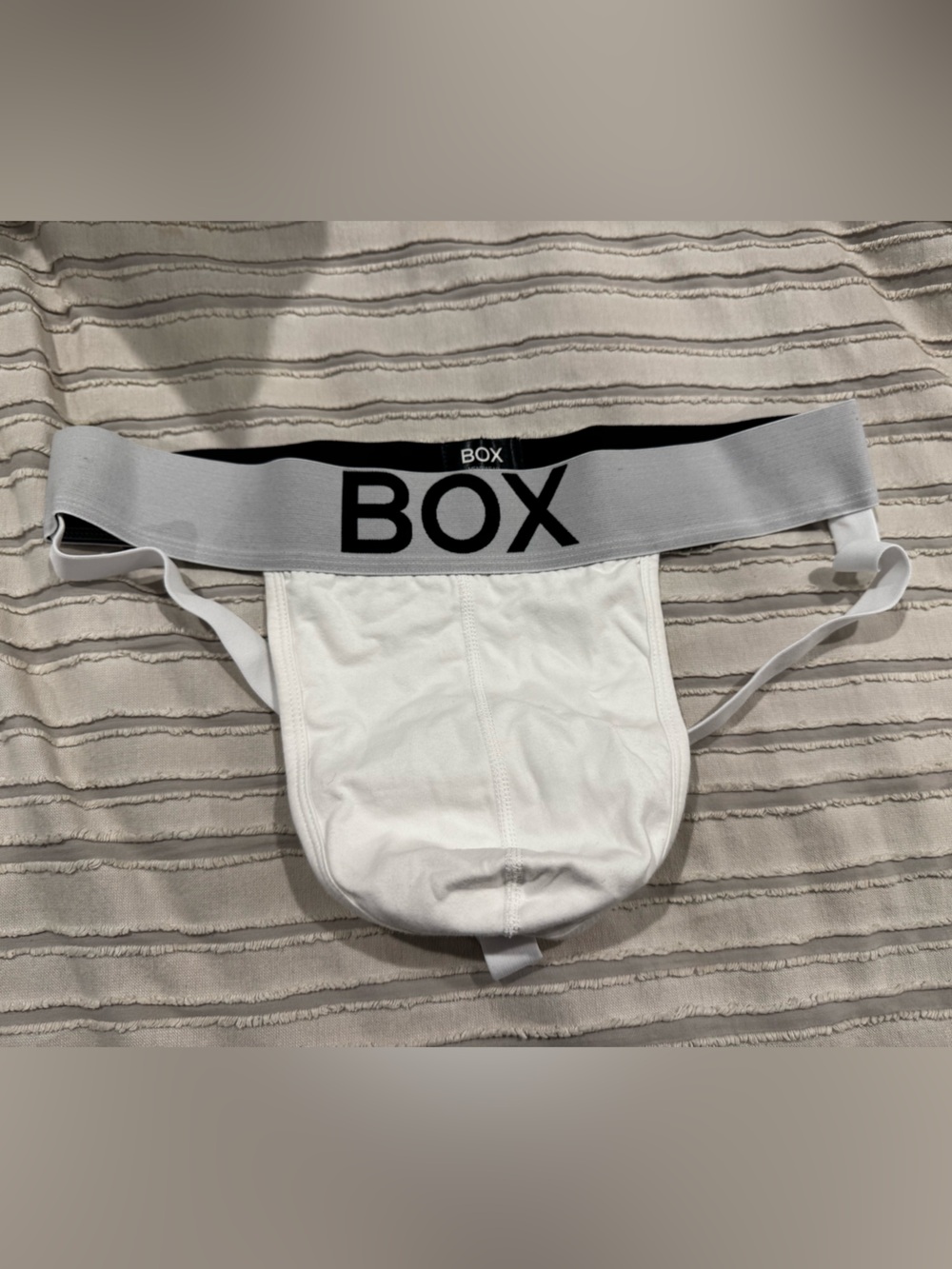 Box menswear   Jockstrap Classic White Jockstrap with Wide Gray Waistband